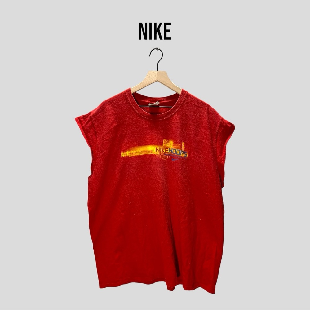 Vintage 90’s Nike Men's XXL Red/yellow "Nike Hoops" Sleeveless T-Shirt swoosh
